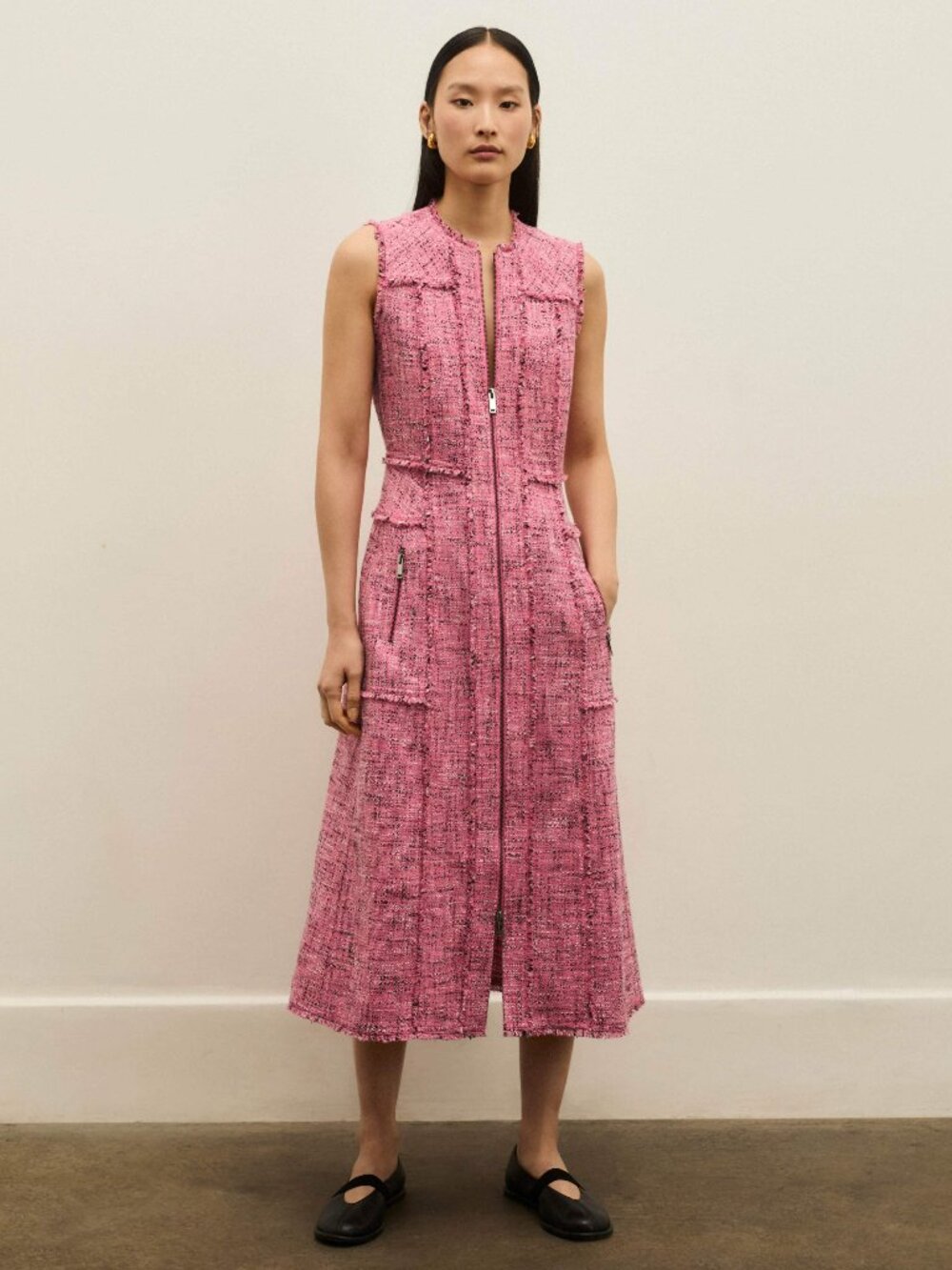 ME + EM Tweed Zip Front Midi Dress, Size 8